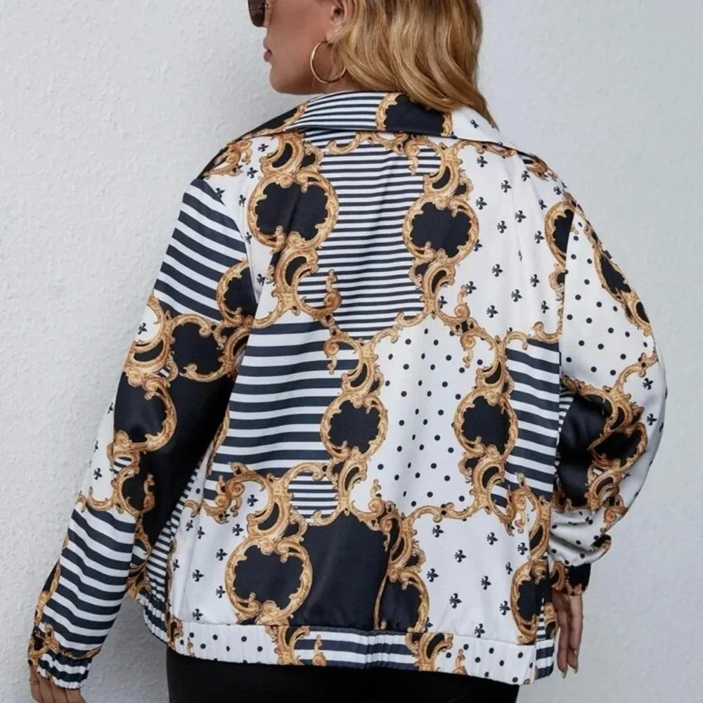 SHEIN Plus Baroque & Striped Zip Up Jacket - Picture 2 of 5